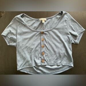 Blue Crop Top with Brown Buttons